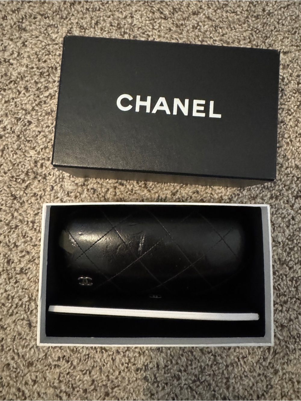CHANEL Sunglasses with Black Quilted Leather Eyewear Case and Box
